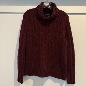 Lands End Sweater Women L/P Burgundy Cable Knit Turtleneck Pullover Alpaca Blend